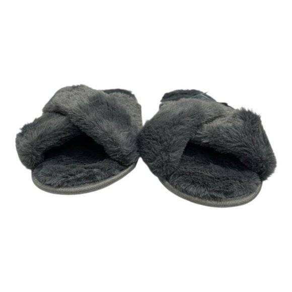 Joe Fresh Cozy Gray Faux Fur Slippers Size L (9-10) - Picture 3 of 6